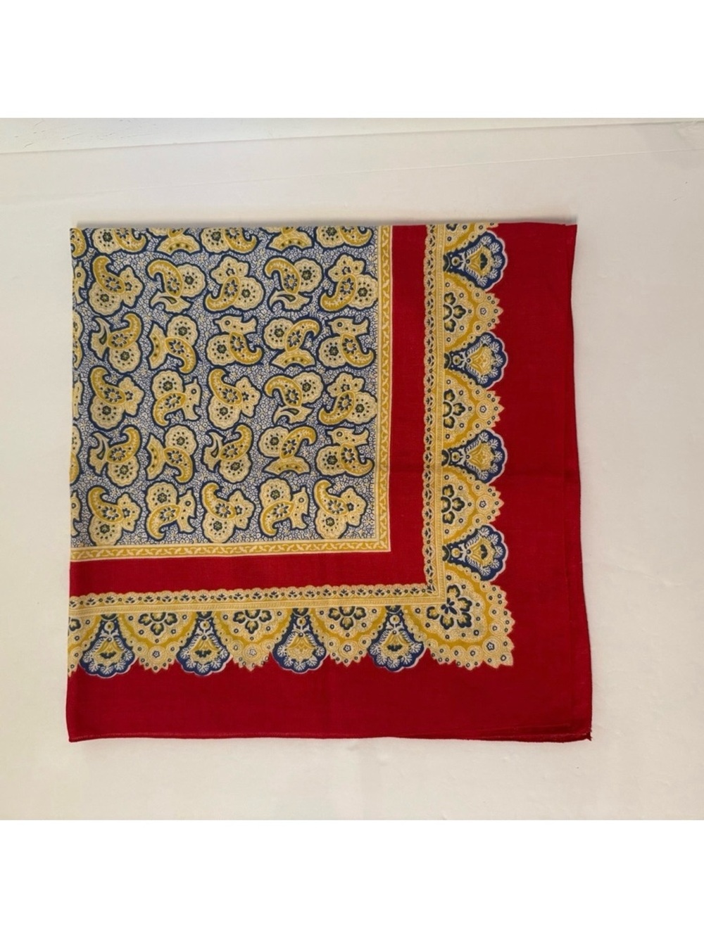 B ALTMAN NY VINTAGE SCARF LARGE SQUARE BLUE RED YELLOW FLORAL FRENCH